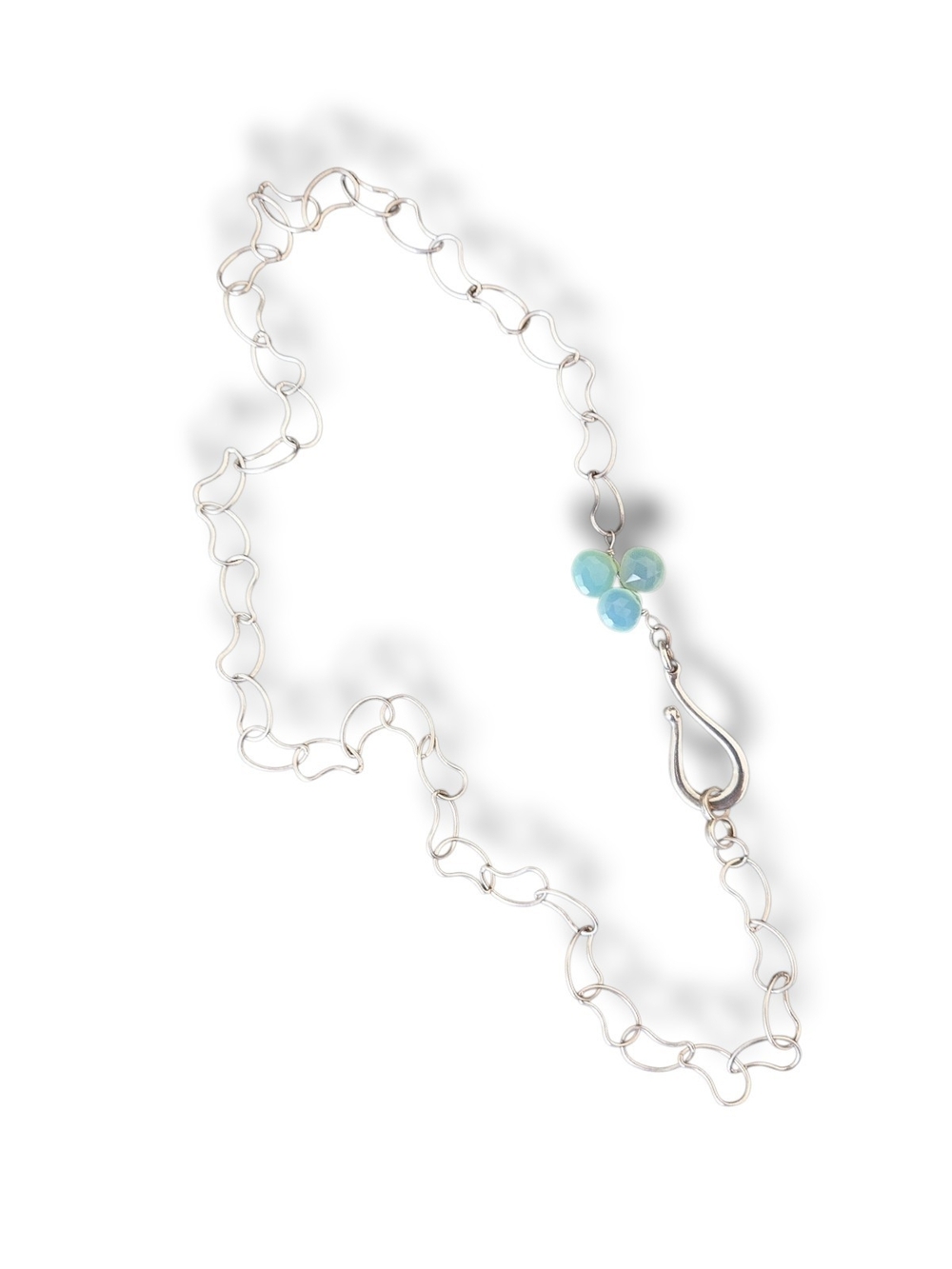 Helen Wang Artisan Sterling Silver Link Necklace with Blue-Green Gem Cluster
